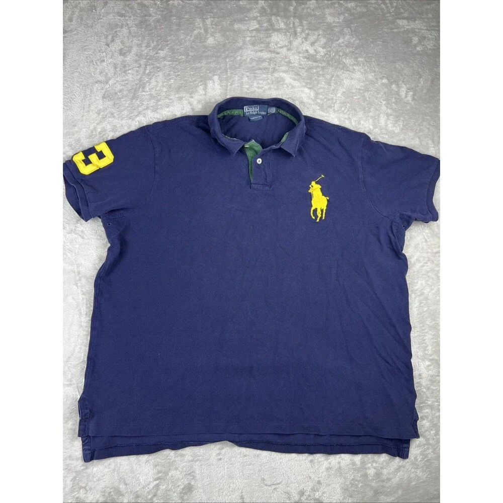 Ralph Lauren Polo Big Pony #3 Blue Polo Shirt Custom Fit XXL